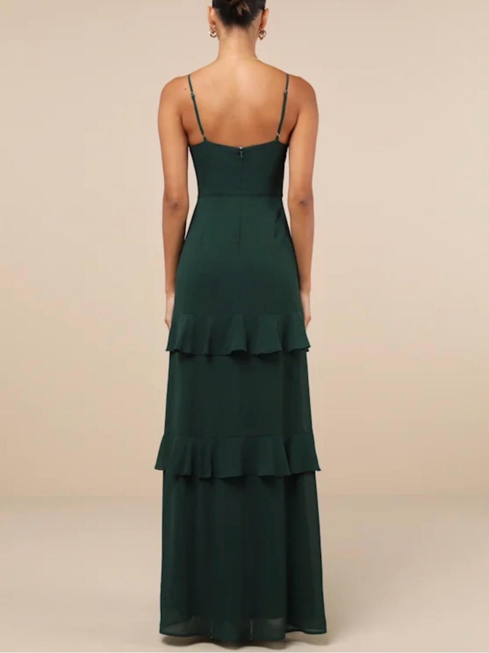 Lulu's Dark Green Spaghetti-Strap Ruffle Maxi Dress - Picture 2 of 5